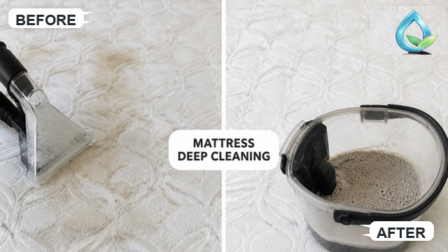 Before and after mattress deep cleaning proof by Pro Aqua Dubai