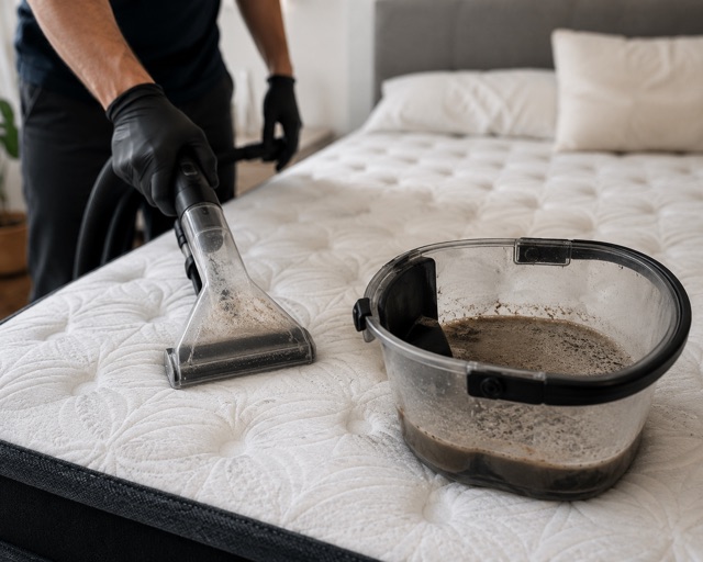 Mattress deep cleaning in progress